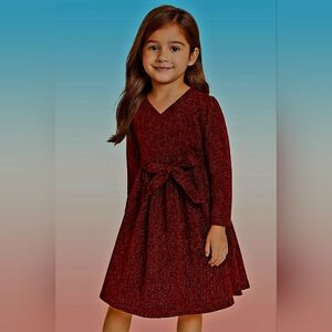 Burgundy Red Lurex Dress for Girls